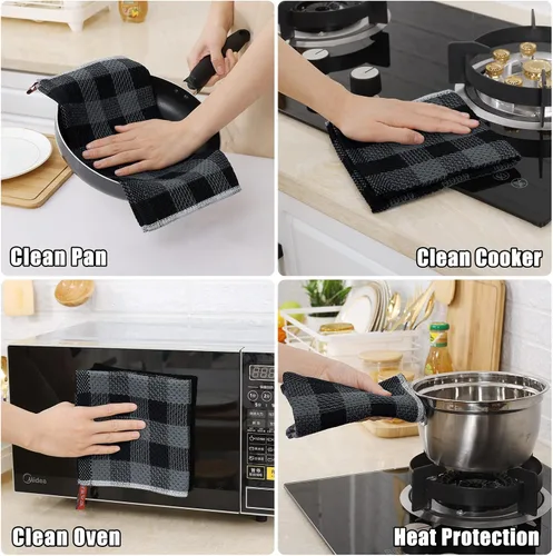 Miniatura 8 de homing Buffalo - Juego de 8 paños de cocina y paños de cocina a cuadros, 12 x 12 pulgadas y 13 x 28 pulgadas, juego de 8 toallas de cocina de Gris