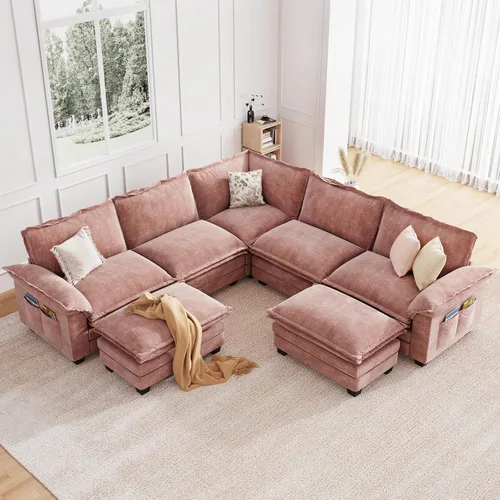 Miniatura 12 de KKL Sofá Seccional Modular de 89 Pulgadas, Sofá de Amor de 2 Asientos Sofá Nube con Asiento Profundo, Sofás Seccionales de Chenilla para Sala