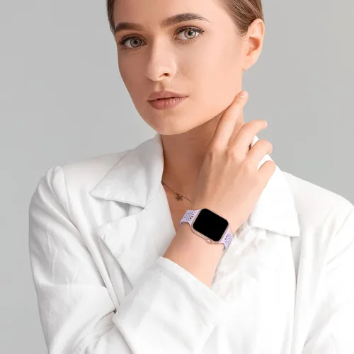 Miniatura 7 de Paquete de 6 correas de silicona delgadas y huecas de encaje compatibles con Apple Watch de 1.496 pulgadas, 1.575 pulgadas, 1.614 pulgadas, 1.654