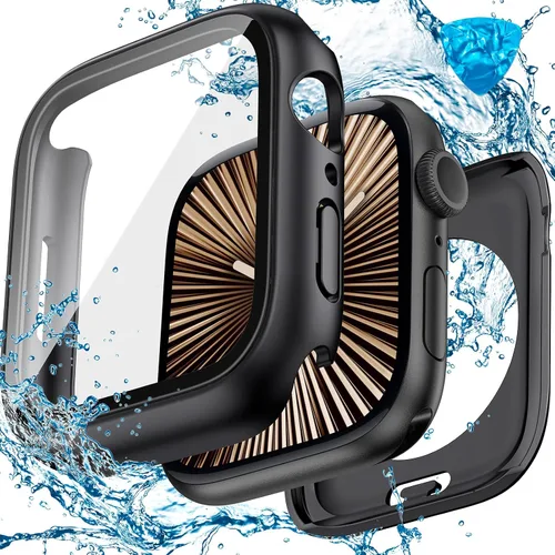 Miniatura 20 de 3 en 1 Goton Estuche impermeable duro para Apple Watch, protector de pantalla de 40mm, cubierta frontal de vidrio templado protectora completa