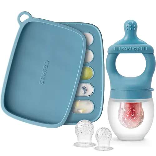 Miniatura 9 de SAMiGO Alimentador de frutas para bebés y moldes para paletas de leche materna, mordedor de frutas de silicona, chupete para aliviar la dentición