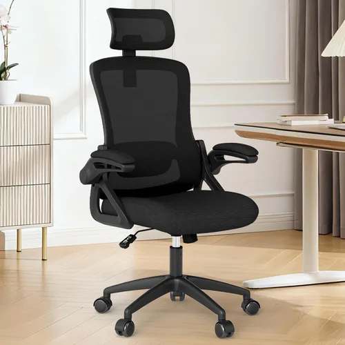 Fizzin Silla de oficina, silla de oficina ergonómica con malla de respaldo alto y soporte lumbar ajustable, sillas de escritorio de oficina de malla