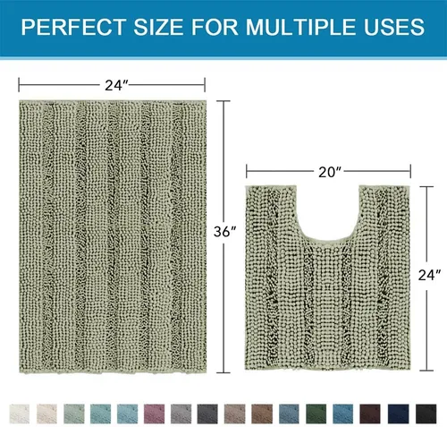 Miniatura 390 de H.VERSAILTEX Alfombras de baño para cuarto de baño, antideslizantes, tapetes de baño extragruesos, de felpilla, a rayas, alfombra de 20" x 32