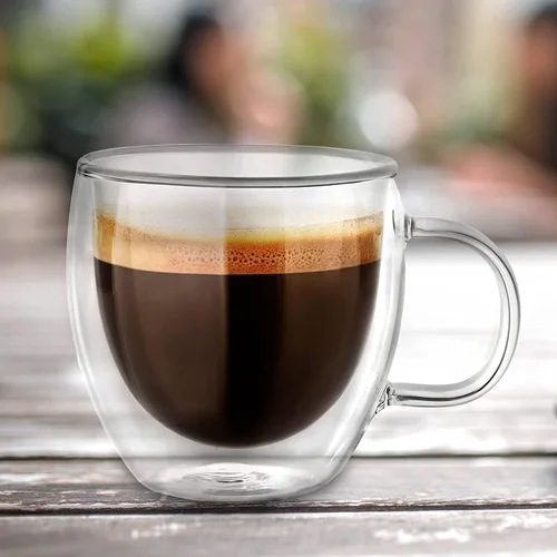 Miniatura 7 de Tazas de café de vidrio de 8 oz de doble pared, juego de 4 tazas de vidrio transparente, tazas de café de vidrio de borosilicato aisladas con asa