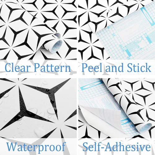 Miniatura 2 de Heroad Papel de Pared para Despegar y Pegar Papel Pintado Moderno en Negro y Blanco Papel de Contacto Boho Geométrico para Gabinetes y Cajones Papel