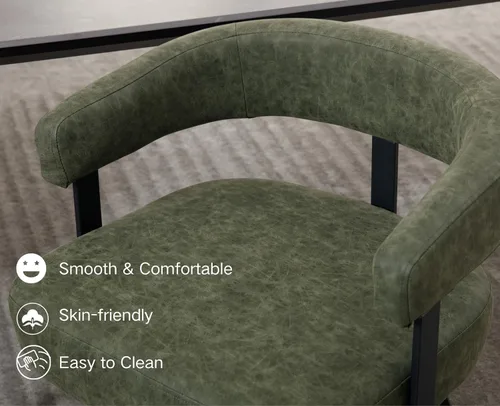 Miniatura 4 de Shunzhi Juego de 2 sillas de comedor modernas de cuero verde tapizadas, cómodas sillas de cocina, sillas auxiliares sin brazos con respaldo abierto