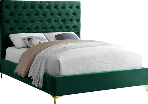 Miniatura 16 de Meridian Furniture Colección moderna Cruz Cama tapizada de terciopelo contemporánea con acolchonamiento de botones profundos y juegos completos