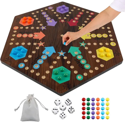 Miniatura 8 de Wahoo - Juego de mesa de mármol para 4 y 6 jugadores, juego de mesa de madera gruesa pintada de 2 caras para fiesta de familiares y amigos
