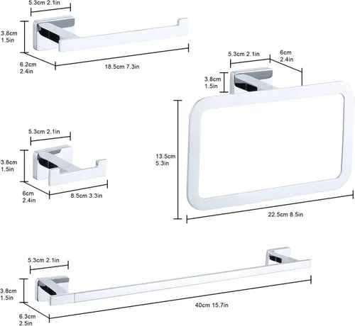Miniatura 2 de Juego de accesorios de baño de 4 piezas, juego de toalleros de acero inoxidable cromado montado en la pared, incluye toallero de 16 pulgadas, anillo