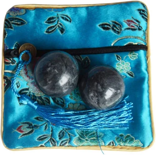 Miniatura 3 de Bolas de mano naturales de mármol chino de 1.4 in, bolas de estrés para ejercicio de salud negro y gris