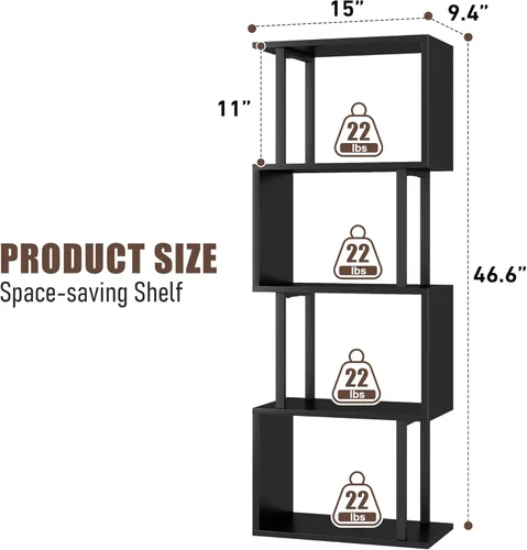 Miniatura 3 de Gadroad - Estantería de 4 niveles, estante geométrico estrecho en forma de S, estanterías de almacenamiento decorativas de madera, estanterías