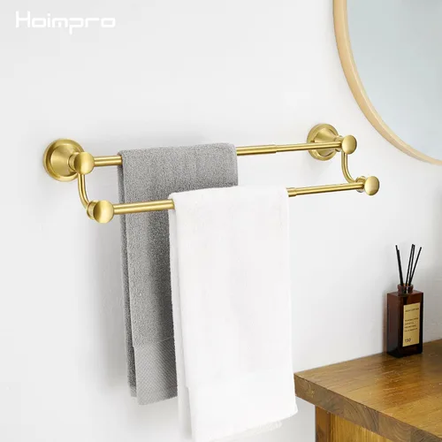 Miniatura 8 de Hoimpro - Barra de toalla ajustable retráctil de 15-27 pulgadas de acero inoxidable para baño, accesorios de baño, barra doble de toalla para baño