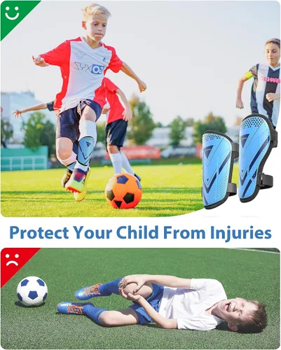 Miniatura 5 de Espinilleras de fútbol para niños y jóvenes, con certificación CE, equipo de protección AirsFish para niños de 2 a 18 años de edad, niñas, Azul