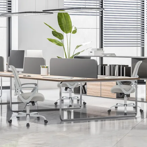 Miniatura 2 de Silla ejecutiva de oficina Sweetcrispy para gerente, ergonómica de malla ajustable, con respaldo medio giratorio y soporte lumbar cómodo, brazos Gris