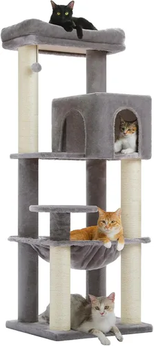 Miniatura 25 de MUTTROS Árbol para gatos de interior, torre para gatos de varios niveles de 44.5 pulgadas con hamaca grande de marco de metal, condominio para gatos