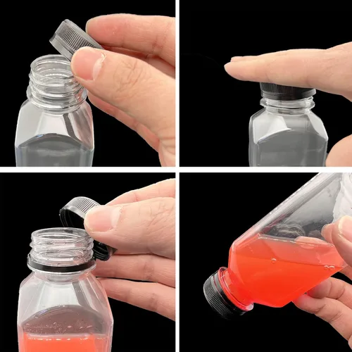 Miniatura 4 de 3 botellas de plástico de 8 onzas, recipientes reutilizables para bebidas a granel para jugo, leche y otras bebidas, tapa negra