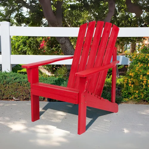 Miniatura 8 de Shine Company Silla Adirondack de madera moderna Mid-Century para patio al aire libre, respaldo y asiento premontado, rojo chile