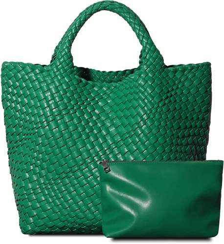 Dyalsa Bolsa tejida para mujer, bolsa de mano de piel vegana, bolsa grande de verano para la playa, bolso retro hecho a mano para viaje