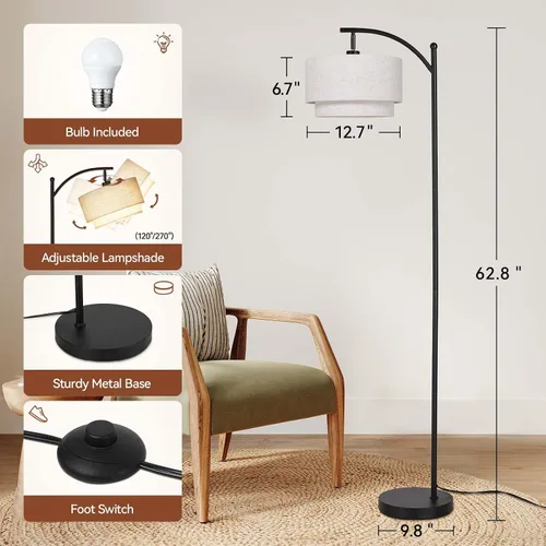 Miniatura 3 de Lámparas de pie SUNMORY para sala de estar con bombilla LED de 12W, lámpara de pie de arco con 3 temperaturas de color, lámparas de pie modernas