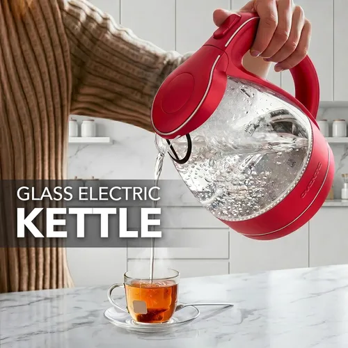 Miniatura 7 de OVENTE Hervidor Eléctrico, 1.5L de Vidrio de Borosilicato para Encimera, Calentador y Hervidor de Agua para Café o Té, Libre de BPA, Apagado Rojo