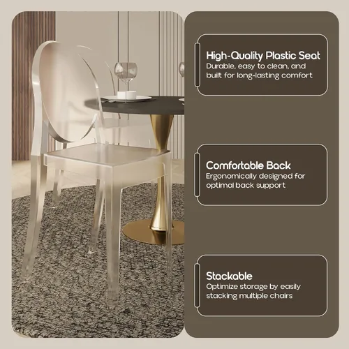 Miniatura 5 de Marion - Silla de comedor de acrílico transparente, juego de 2