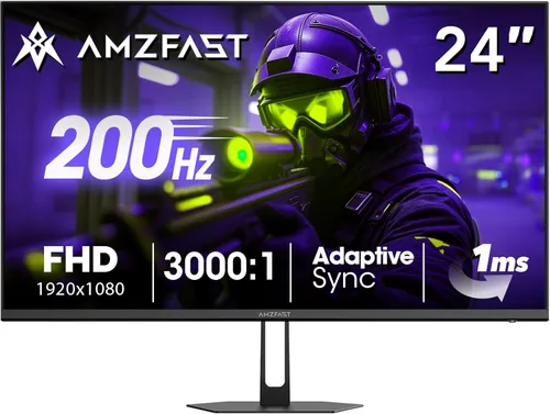 Amzfast - Monitor de juegos de 24 pulgadas 180Hz 200Hz FHD 1080p, monitor de computadora, sincronización adaptativa de 1 ms, 3000:1, pantalla HDR