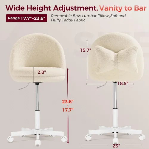 Miniatura 2 de GTPLAYER Silla de oficina alta de terciopelo con ruedas, sillas de tocador con respaldo, altura versátil: taburetes de oficina a bar, silla