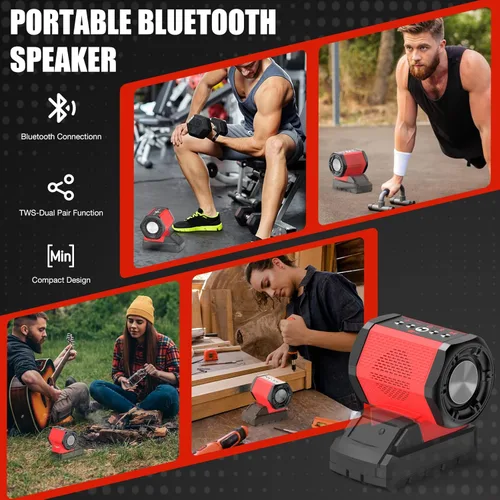 Miniatura 6 de ohyes Altavoz Bluetooth compatible con paquetes de baterías Milwaukee de 18 V con carga USB-A/C para trabajo, campamento y fiestas