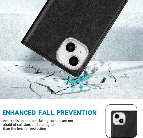 Miniatura 7 de ZZXX Funda tipo cartera para iPhone 14 con bloqueo RFID, soporte de ranura para tarjetas, funda protectora de cuero magnético fuerte plegable