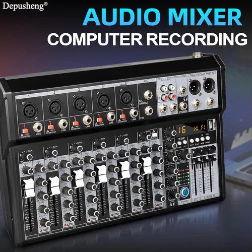 Miniatura 8 de Depusheng Mezclador de Audio Profesional, Interfaz de Audio de 7 Canales Sistema de Consola de Mezcla de Mesa de Sonido, Mezclador DJ DSP Bluetooth