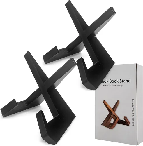 Miniatura 9 de Soporte rústico negro para libros de cocina, soporte para libro de recetas para encimera de cocina, soporte de libro de cocina de madera, soporte