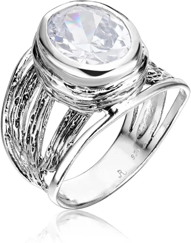 Miniatura 3 de JEAN RACHEL JEWELRY Anillo de plata de ley 925 con un bisel de circonita cúbica transparente ovalada blanca, hipoalergénico, sin níquel ni plomo