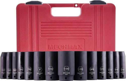 Miniatura 3 de MECHMAX - Juego de 14 llaves de vaso de impacto profundo resistentes de 1/2 pulgada, tamaños estándar, 3/8-1-1-1/4 pulgadas, diseño de pared gruesa