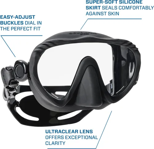 Miniatura 4 de SCUBAPRO Máscara de buceo fantasma, diseño sin marco de bajo volumen con lente única ultra transparente, falda de silicona y hebillas de correa