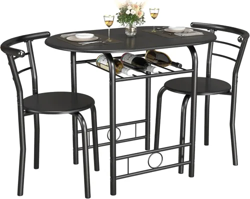 Miniatura 12 de JUMMICO juego de mesa redonda de 3 piezas de madera y sillas, mesa de grano de madera para ahorrar espacio en la cocina, rincón de desayuno