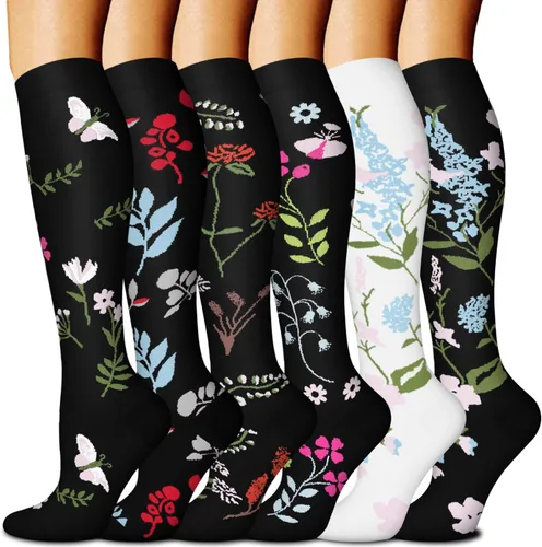 FuelMeFoot 6 pares de calcetines de compresión para mujeres y hombres, 15-20 mmHg, soporte graduado hasta la rodilla, calcetines para enfermeras,