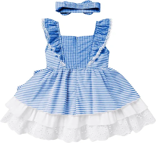 Miniatura 5 de Vestido de guingán con diadema para bebé vestido de princesa para cumpleaños sesión de fotos