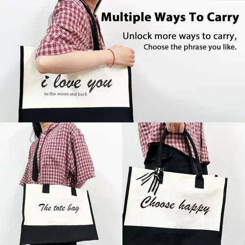 Miniatura 3 de Phrase Canvas Beach Bag,Zipper and Slide Pockets,Stylish Canvas BagShoulder Strap and Bottom Support, Office Handbag