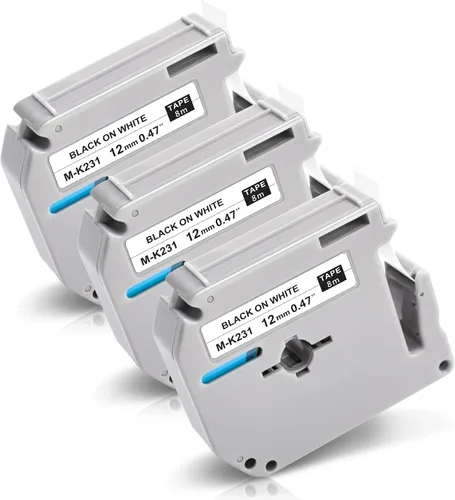 M-K231s - Cinta de etiquetas de repuesto para Brother P Touch M Tape 0.472 in 0.47 Blanco, M-K231 MK231 compatible con rotuladora Brother PTM95 PT90