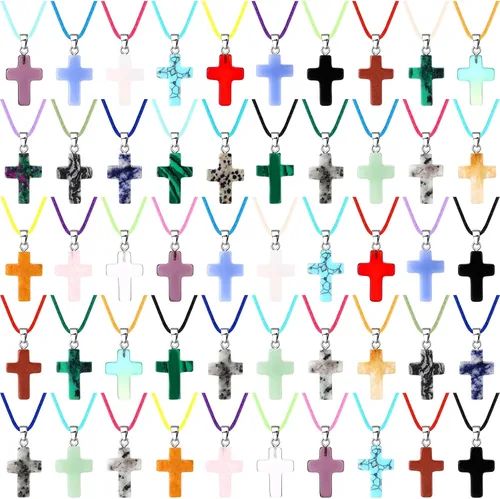 Hicarer 25/50/75 piezas de collares de cruz de Pascua, dijes de piedra con cruz de piedra preciosa, colgante de cristal para aretes, pulseras y