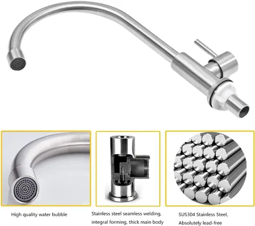 Miniatura 6 de Solo grifo de agua fría, níquel cepillado, acero inoxidable de un solo mango, grifos de un solo agujero, grifo de fregadero de agua fría de arco