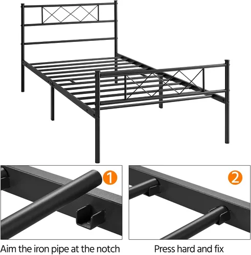 Miniatura 5 de Topeakmart Base de cama de metal negro con cabecero, base de colchón, cama de plataforma, base de cama con listones, tamaño individual XL
