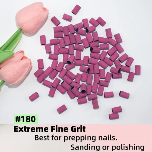 Miniatura 5 de 100 piezas (grano 180 rosas) bandas de lijado de uñas con 0.31 pulgadas de diámetro, brocas de uñas de grano fino extremo para lijar, brocas