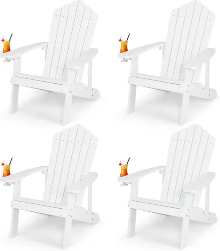 Miniatura 19 de Giantex Silla Adirondack para exteriores, sillas de patio de gran tamaño con portavasos oculto, veta de madera realista, capacidad de peso de 380