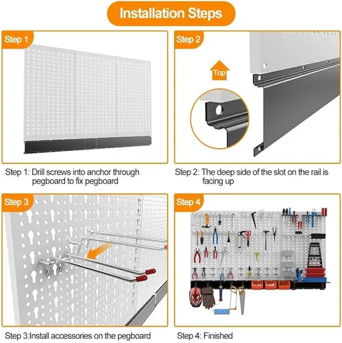 Miniatura 7 de TORACK Organizador de Pared de Tablero Perforado de 109 Piezas, 4 pies, Kit de Almacenamiento de Herramientas Utilitarias de Tablero Perforado