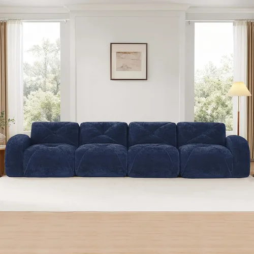 Miniatura 3 de Sofás modulares modulares de 140.9 pulgadas para sala de estar, sofá moderno de terciopelo sin hueso, no requiere montaje, cómodo sofá sin hueso