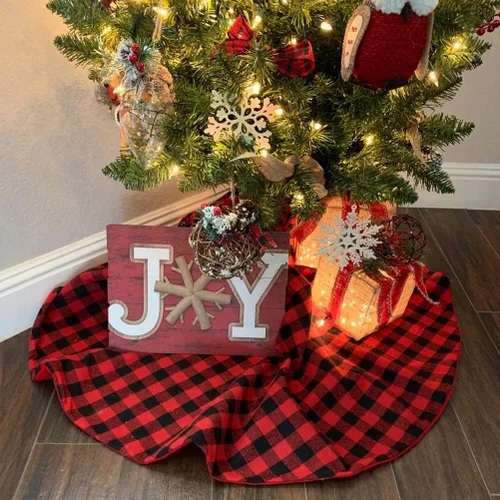 Miniatura 4 de SoarDream Faldas de árbol a cuadros de Navidad pequeñas de 24 pulgadas, falda de árbol a cuadros de búfalo rojo y negro para Navidad, fiesta de Año