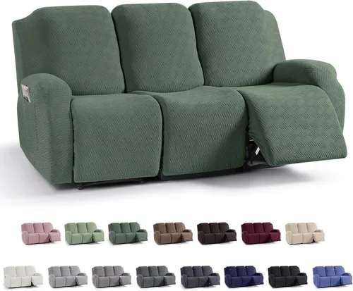 Miniatura 63 de KinCam Fundas para sillón reclinable, fundas elásticas para sillas reclinables, fundas para sofá reclinable de jacquard a rayas, protectores