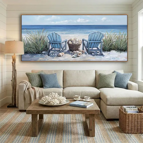 HGUAOA Coastal Wall Art - Large Landscape Wall Pictures for Living Room, Bedroom Pictures, Ocean Beach Artwork, Blue Above Bed Decor, Coastal