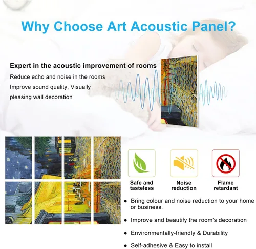 Miniatura 3 de JBER Paneles acústicos artísticos, paquete de 8 paneles acústicos para decoración de pared con autoadhesivos, paneles de absorción de sonido